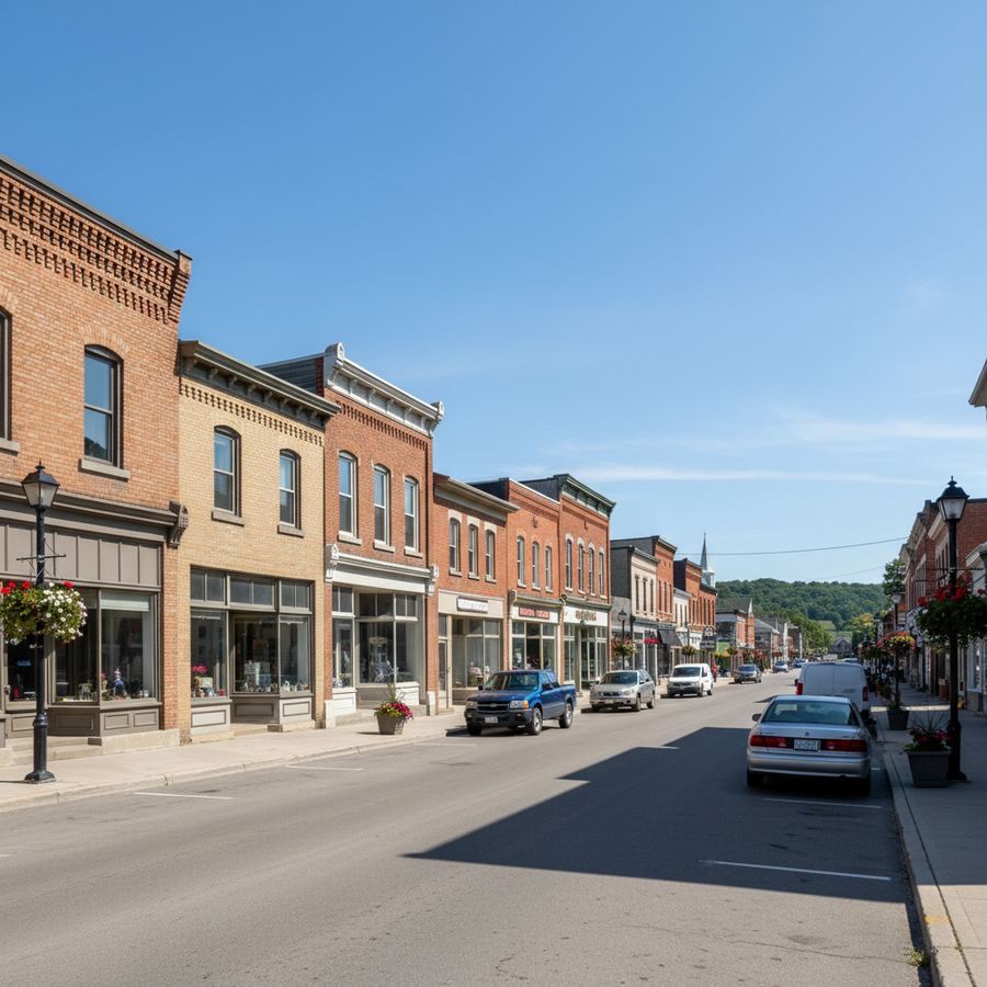 Victoria Street in downtown Alliston with shops and local businesses