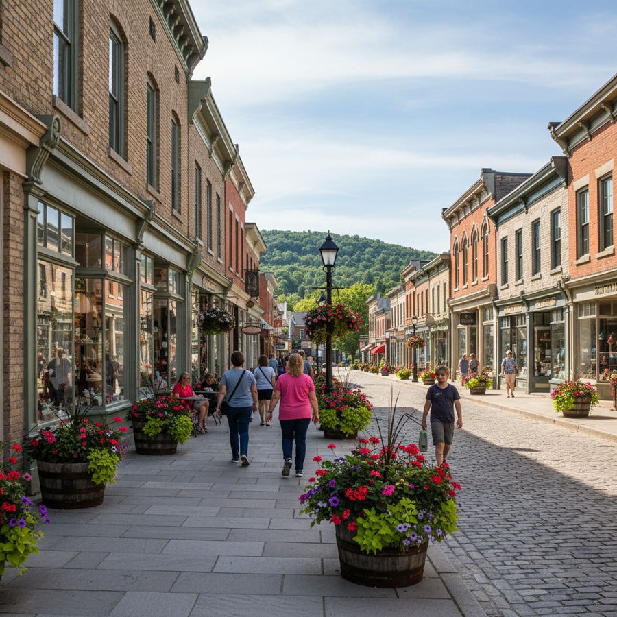 Heritage storefronts along Mill Street in Creemore, Ontario
