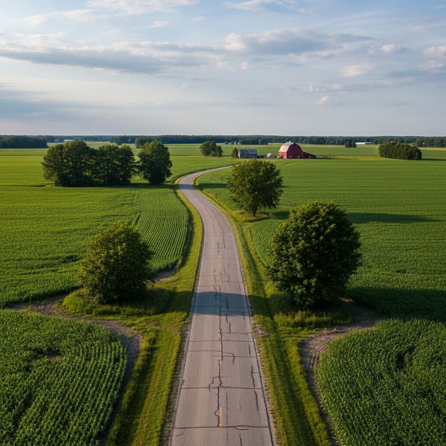 A Simcoe County back road through rolling farmland with autumn colour